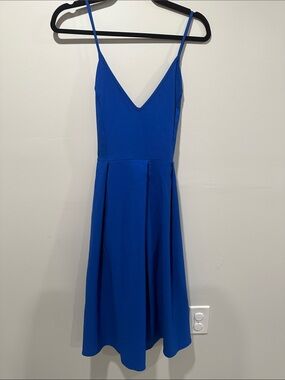 Blue Spaghetti-Strap V-Neck Dress